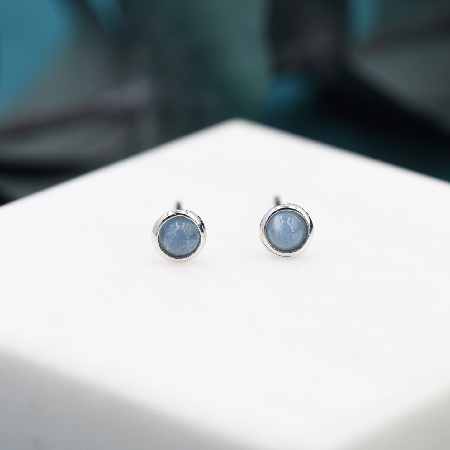 Sterling Silver Tiny Aquamarine Stud Earrings,  3mm Genuine Aquamarine Stone, Semi-precious Jewellery