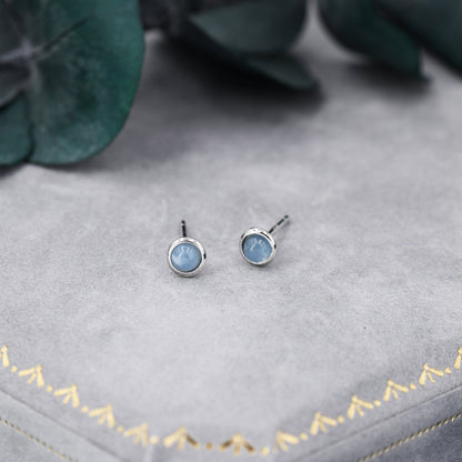 Sterling Silver Tiny Aquamarine Stud Earrings, 3mm Genuine Aquamarine Stone, Semi-precious Jewellery
