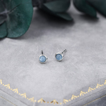 Sterling Silver Tiny Aquamarine Stud Earrings,  3mm Genuine Aquamarine Stone, Semi-precious Jewellery