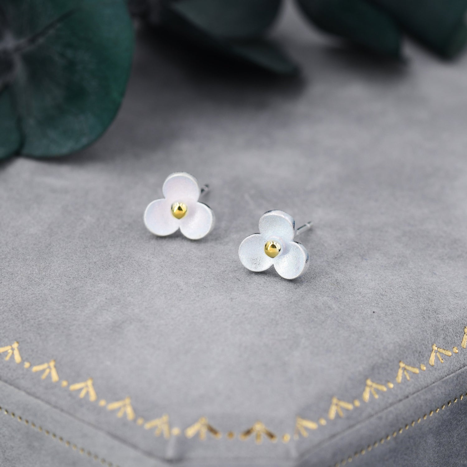 Flower stud earrings in Sterling Silver, Three Petal Flower Earrings, Blossom Stud, Nature Inspired