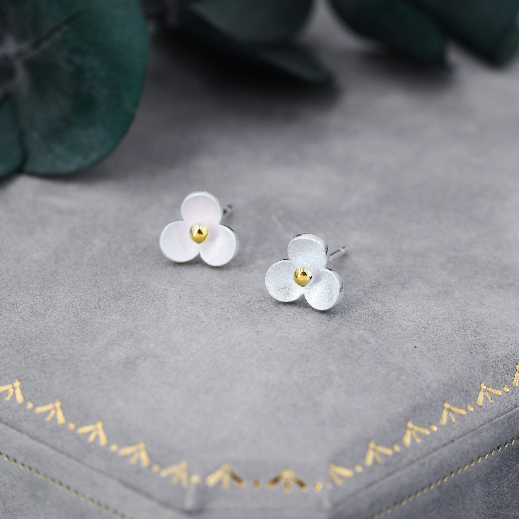 Flower stud earrings in Sterling Silver, Three Petal Flower Earrings, Blossom Stud, Nature Inspired