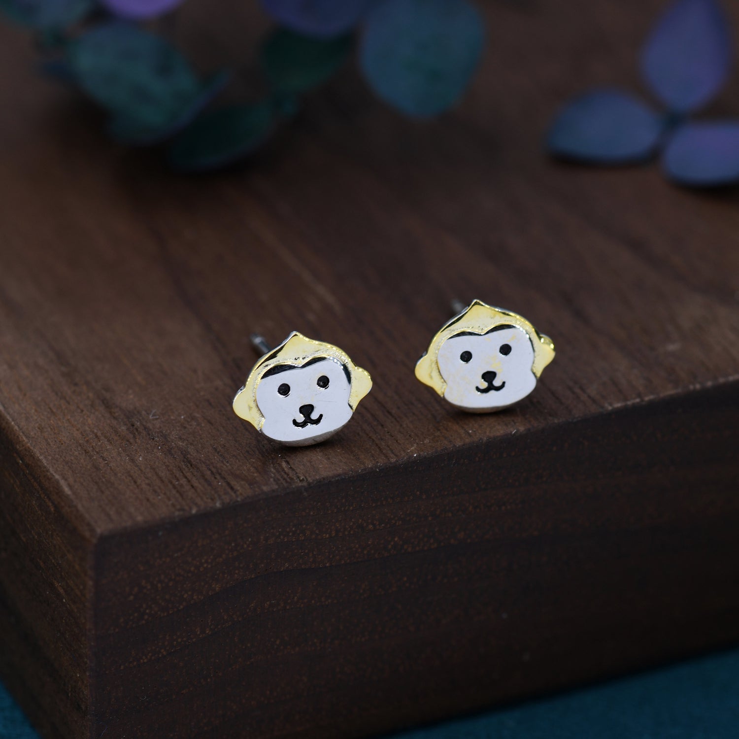 Monkey Head Stud Earrings in Sterling Silver - Animal Stud Earrings  - Cute,  Fun, Whimsical