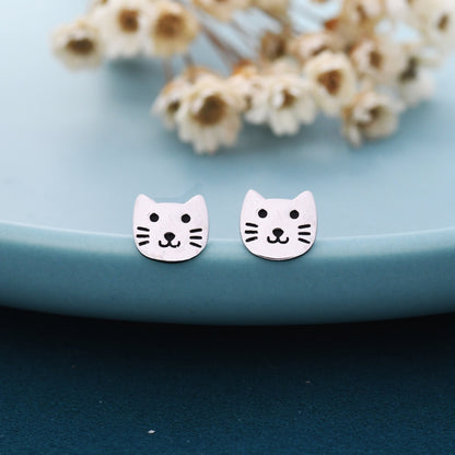 Cute Little Cat Stud Earrings in Sterling Silver - Kawai Cat - Animal Stud Earrings - Cute, Fun, Whimsical, Cat Earrings