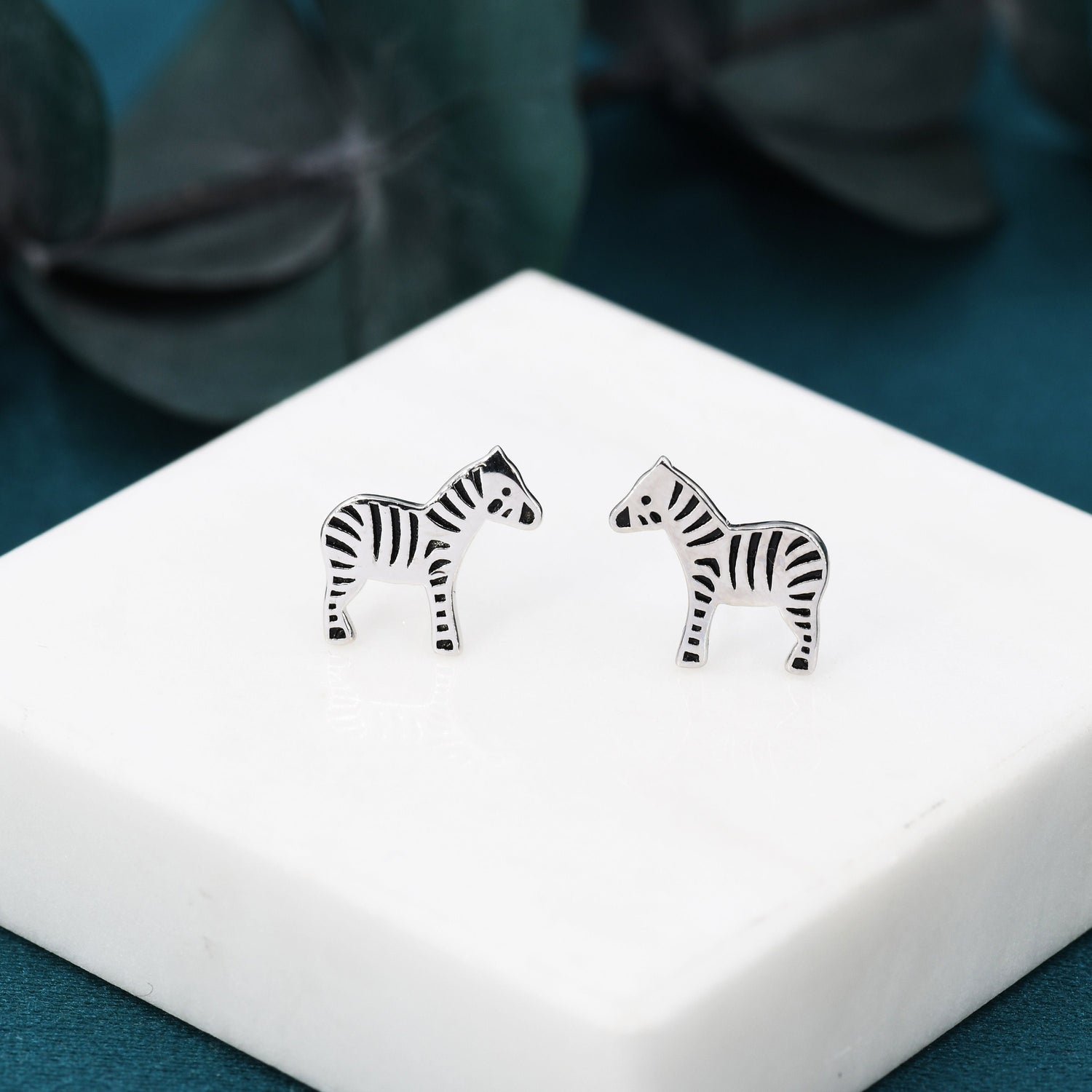 Zebra Stud Earrings in Sterling Silver - Animal Stud Earrings  - Cute,  Fun, Whimsical