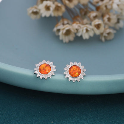 Opal Sunflower Stud Earrings in Sterling Silver - Flower Stud Earrings  - Cute,  Fun, Whimsical