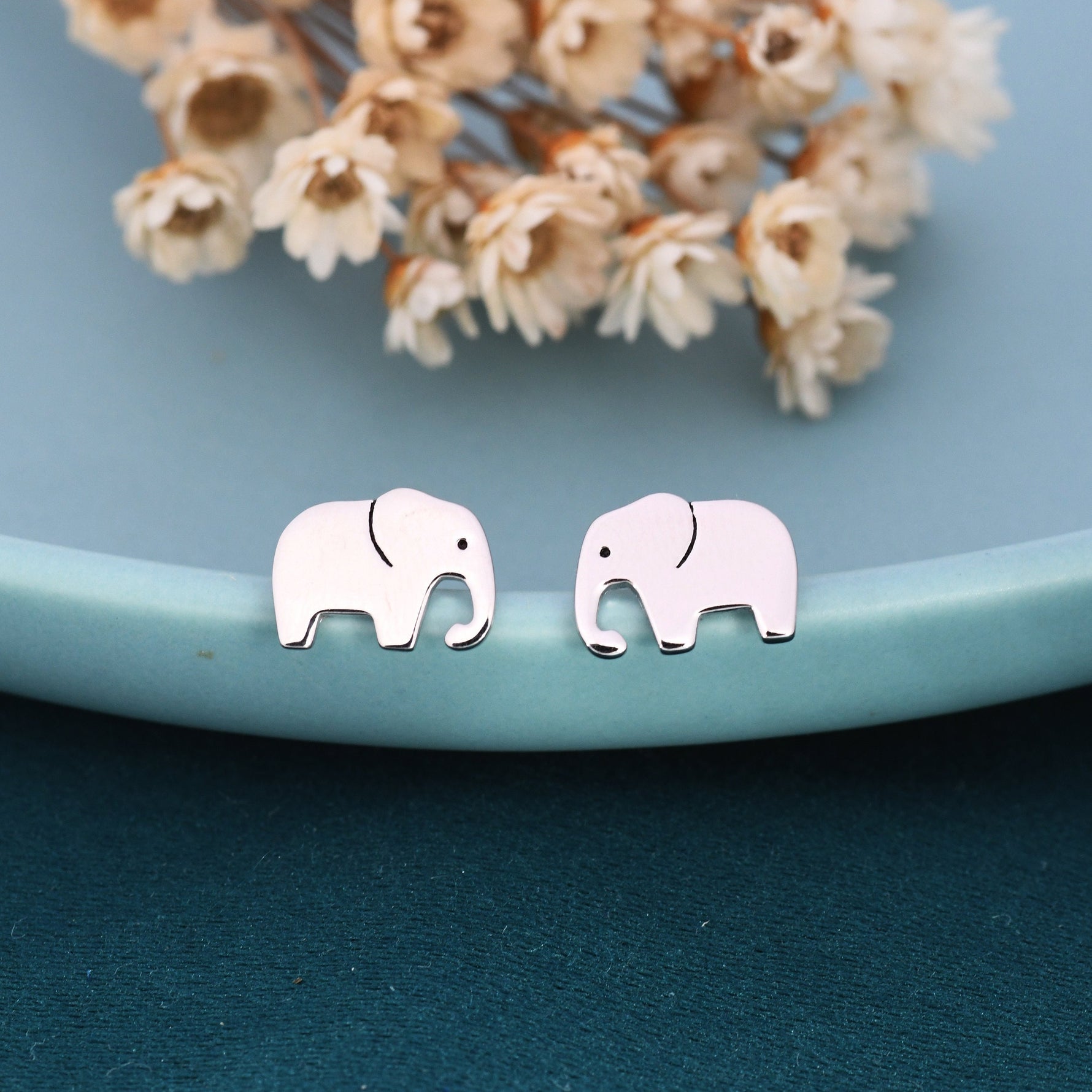Elephant Stud Earrings in Sterling Silver, Cute Fun Quirky Animal Jewellery, Jewelry Gift for Her, Animal Lover, Safari Nature Inspired