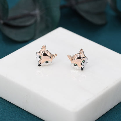 Fox Head Stud Earrings in Sterling Silver - Animal Stud Earrings  - Cute,  Fun, Whimsical