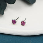 Genuine Garnet Crystal Stud Earrings in Sterling Silver, 4mm Natural Garnet Stud Earrings, January Birthstone