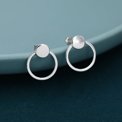 Minimalist Circle and Dot Geometric Stud Earrings in Sterling Silver, Silver or Gold, Modern and Contemporary Jewellery