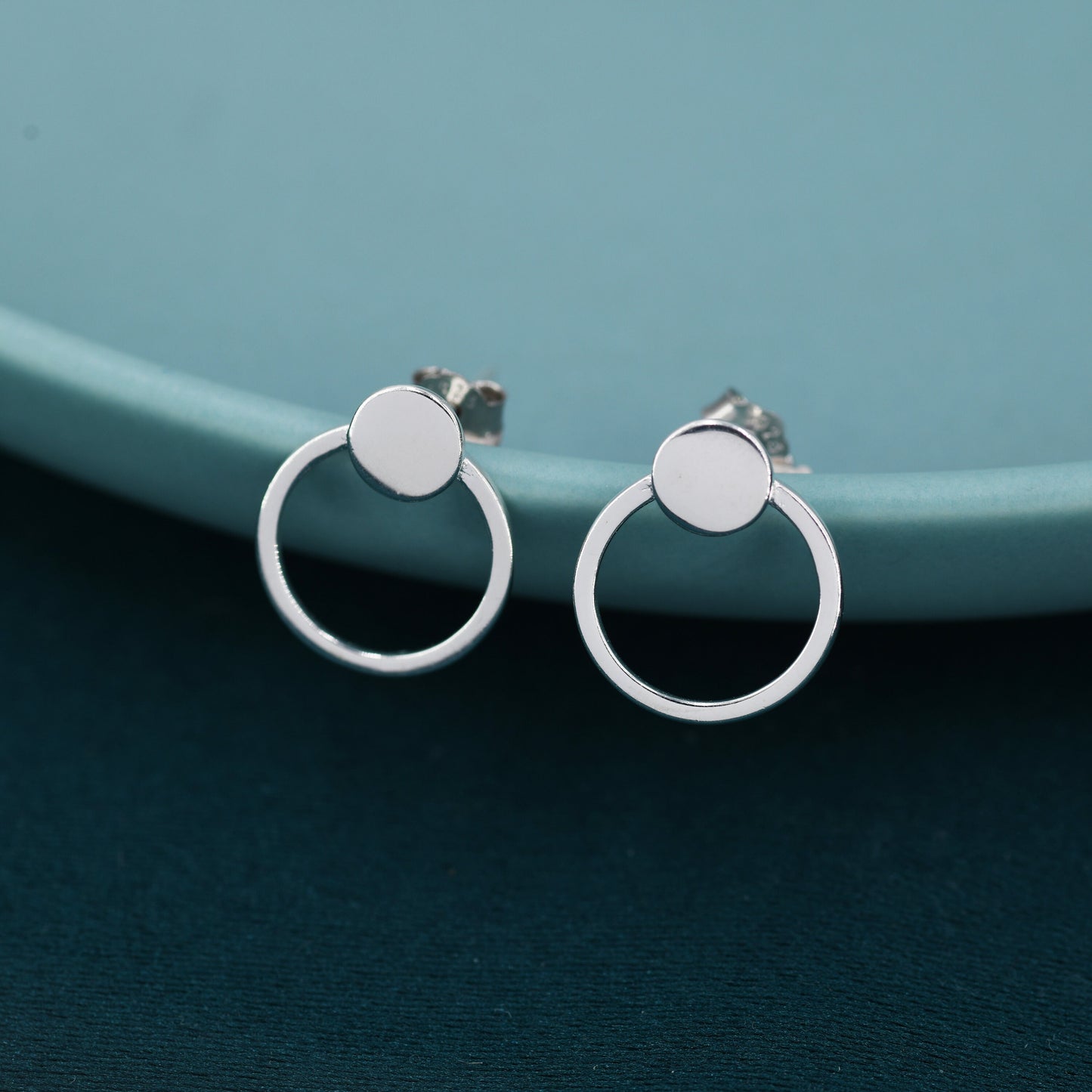 Minimalist Circle and Dot Geometric Stud Earrings in Sterling Silver, Silver or Gold, Modern and Contemporary Jewellery