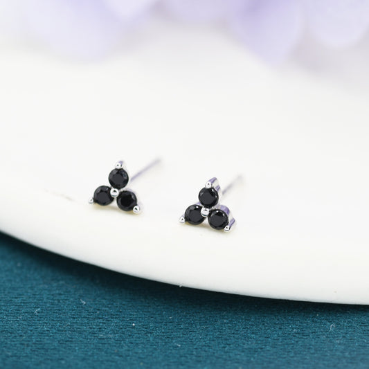 Extra Small Trinity Onyx Black CZ Stud Earrings in Sterling Silver - Gold or Silver