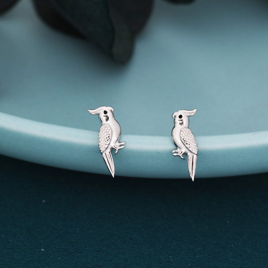 Tiny Cockatoo Parrot Stud Earrings in Sterling Silver, Silver or Gold, Parrot Earrings, Bird Earrings, Bird Stud Earrings