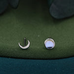 Mismatched Moon Phase Stud Earrings in Sterling Silver, Asymmetric Full Moon and Crescent Moon Earrings