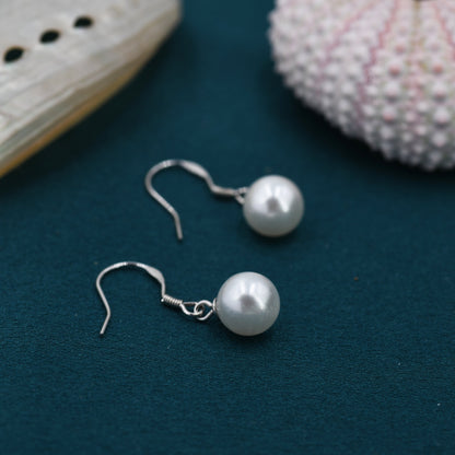 Sterling Silver Mother of Pearl Drop Hook Earrings - Simulated Pearls - Geometric Minimalist Contemporary Design