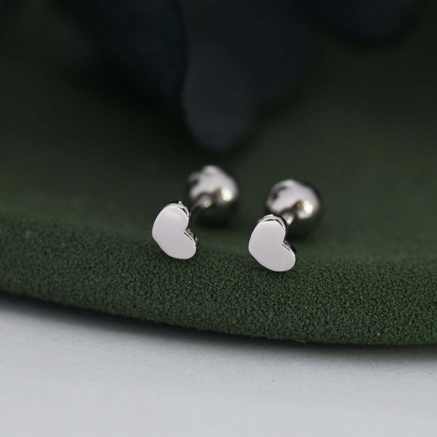 Tiny Pair of Heart Stud Earrings in Sterling Silver, Rose Gold and Silver, Screw Back Earrings - helix ,cartilage , conch, tragus