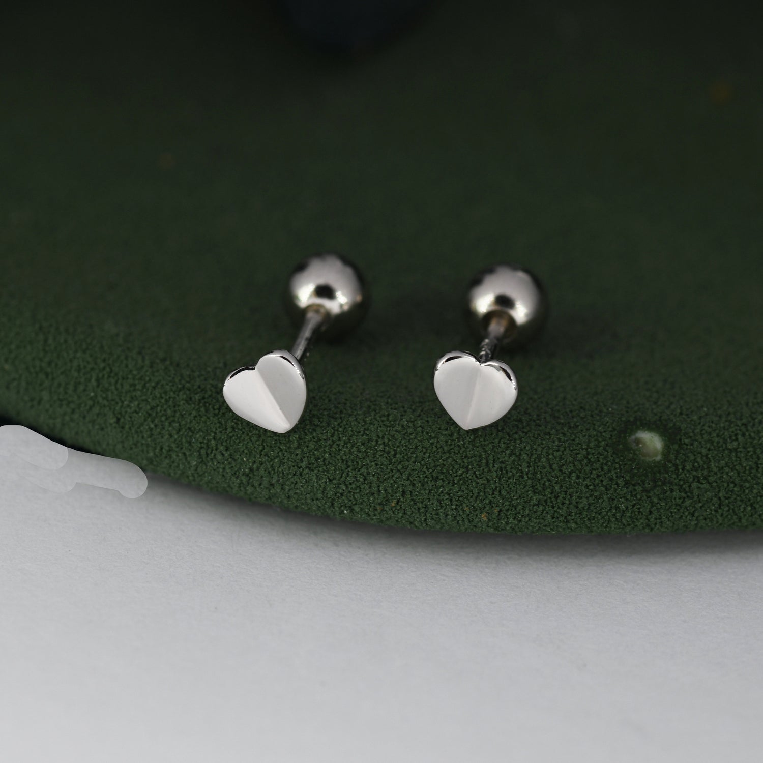 Extra Tiny Folded Heart Stud Earrings in Sterling Silver, Rose Gold, Silver, Screw Back Earrings - helix, cartilage, conch, tragus