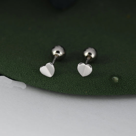 Extra Tiny Folded Heart Stud Earrings in Sterling Silver, Rose Gold, Silver, Screw Back Earrings - helix, cartilage, conch, tragus