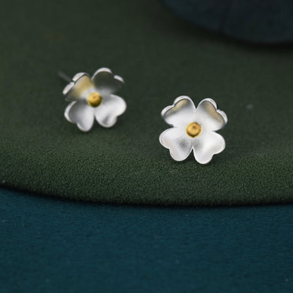 Buttercup Flower Stud Earrings in Sterling Silver, Blossom Earrings, Sand Blasted Finish, Nature Inspired Earrings