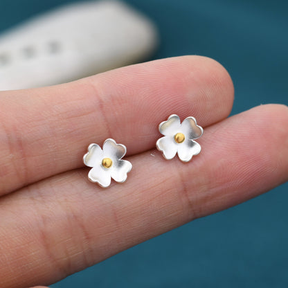 Buttercup Flower Stud Earrings in Sterling Silver, Blossom Earrings, Sand Blasted Finish, Nature Inspired Earrings