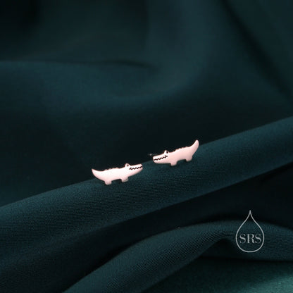 Super Cute Crocodile Alligator Stud Earrings in Sterling Silver - Animal Stud Earrings - Cute Gator, Caiman Jewellery