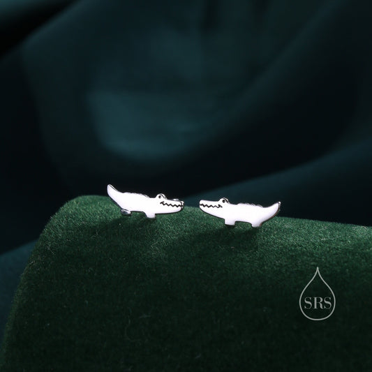 Super Cute Crocodile Alligator Stud Earrings in Sterling Silver - Animal Stud Earrings  - Cute Gator, Caiman Jewellery