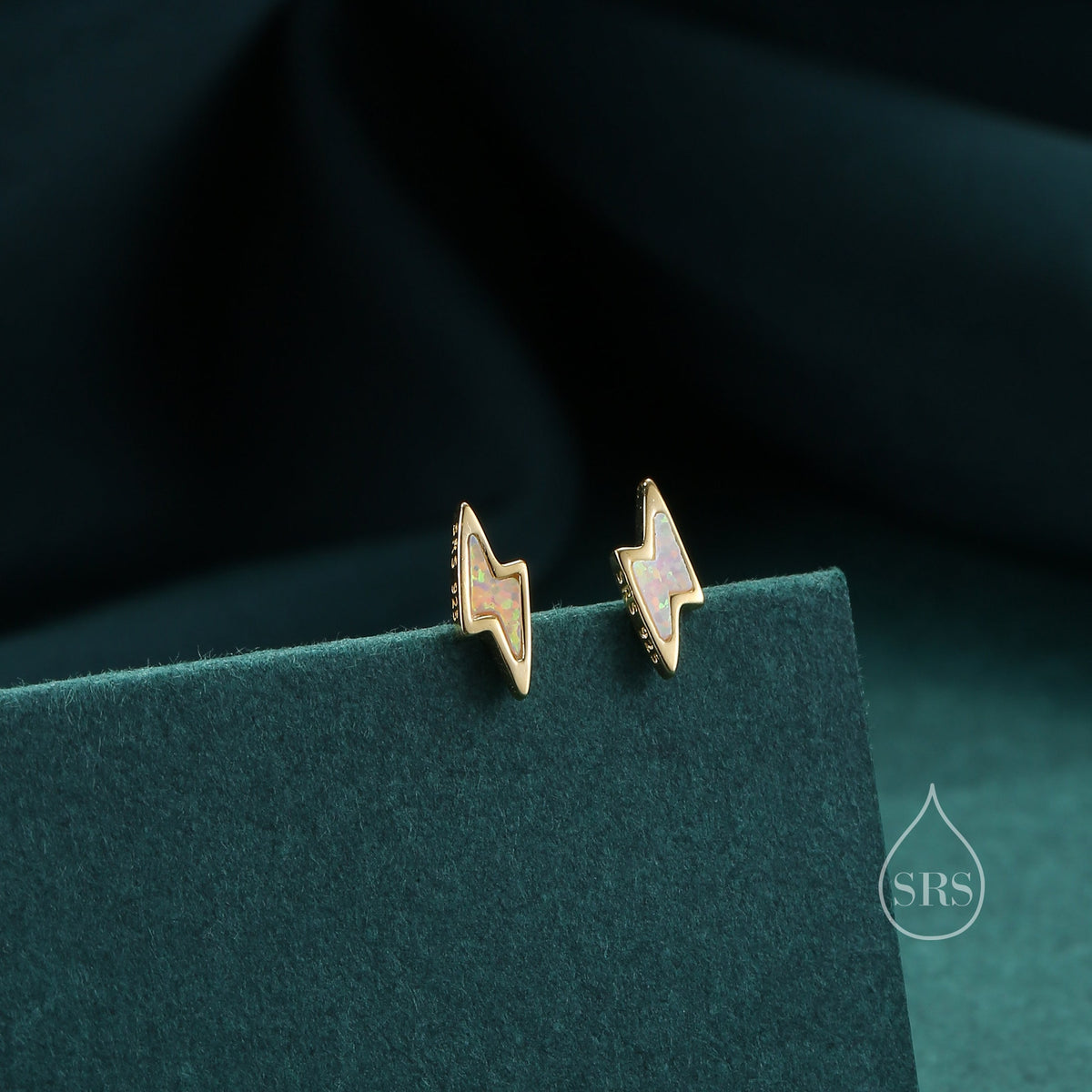 Extra Tiny Opal Lightning Bolt Stud Earrings in Sterling Silver, Silver or Gold, White Opal or Blue Opal, Lightning Bolt Earrings