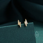 Extra Tiny Opal Lightning Bolt Stud Earrings in Sterling Silver, Silver or Gold, White Opal or Blue Opal, Lightning Bolt Earrings