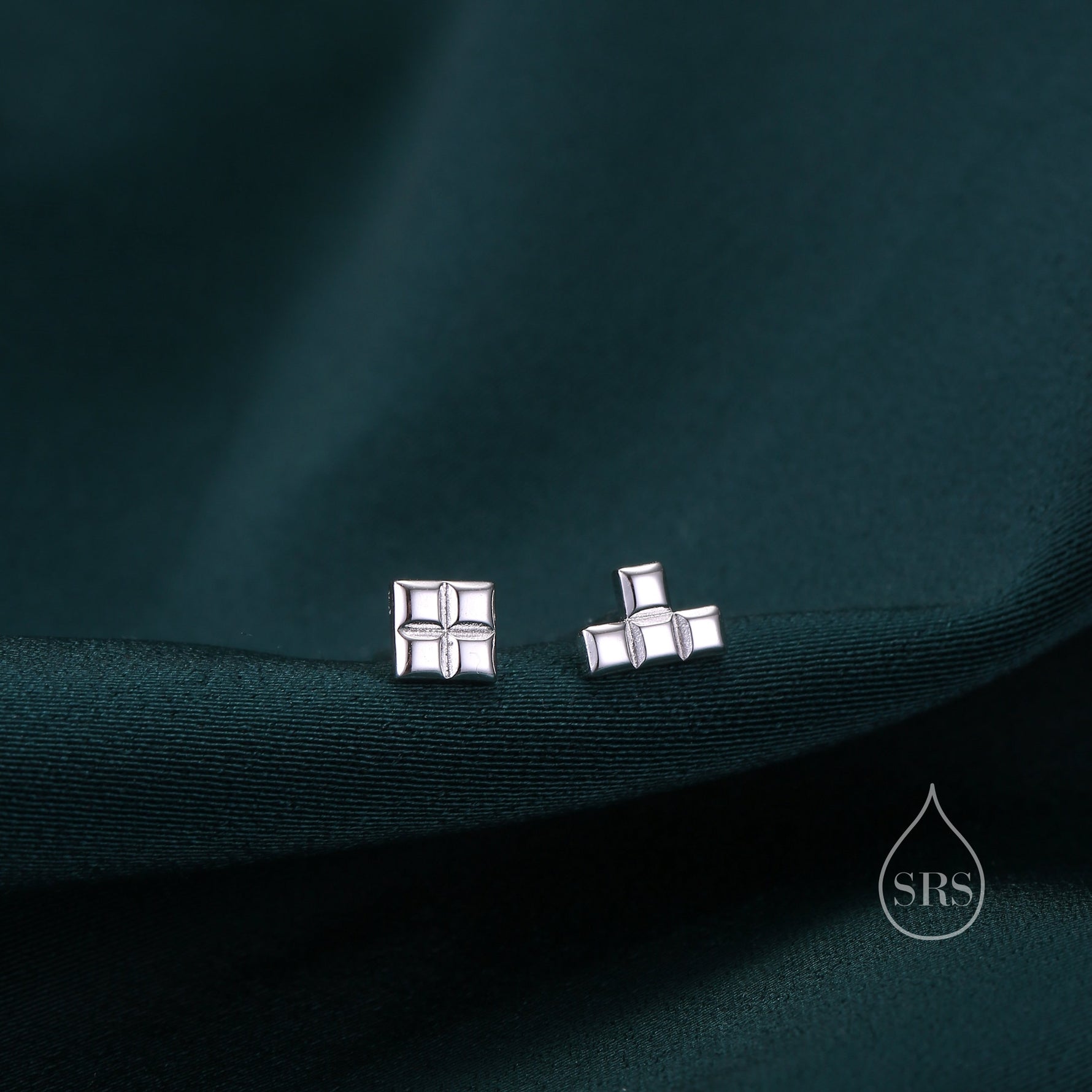 Retro Game Block Stud Earrings in Sterling Silver, Silver or Gold or Rose Gold, Sterling Silver Geometric Game Block Earrings