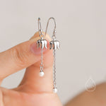 Asymmetric Lily of the valley with Dangle Pearl Dangle Earrings in Sterling Silver, Lily of the Valley Flower Dangle Earrings