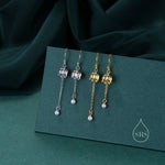 Asymmetric Lily of the valley with Dangle Pearl Dangle Earrings in Sterling Silver, Lily of the Valley Flower Dangle Earrings