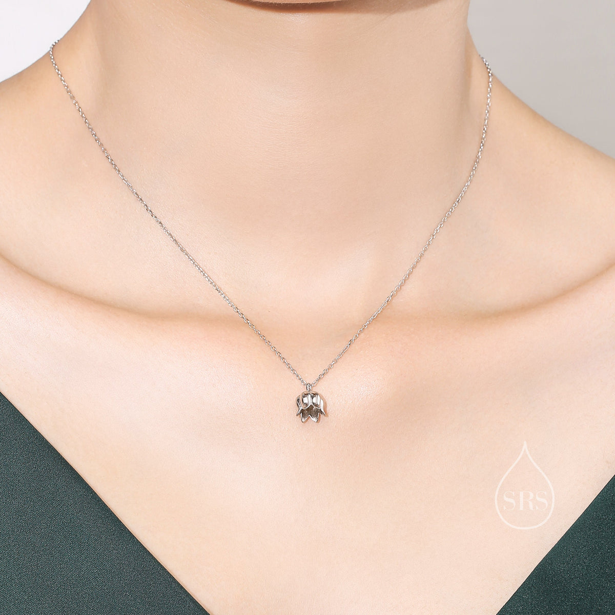 Tiny Lily of the valley Flower Pendant Necklace in Sterling Silver, Silver or Gold, Lily of the Valley Flower Necklace