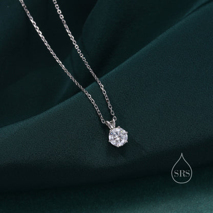 1 Carat Moissanite Diamond Classic Single Stone Pendant Necklace in Sterling Silver, Genuine Moissanite Diamond, 18 inch chain