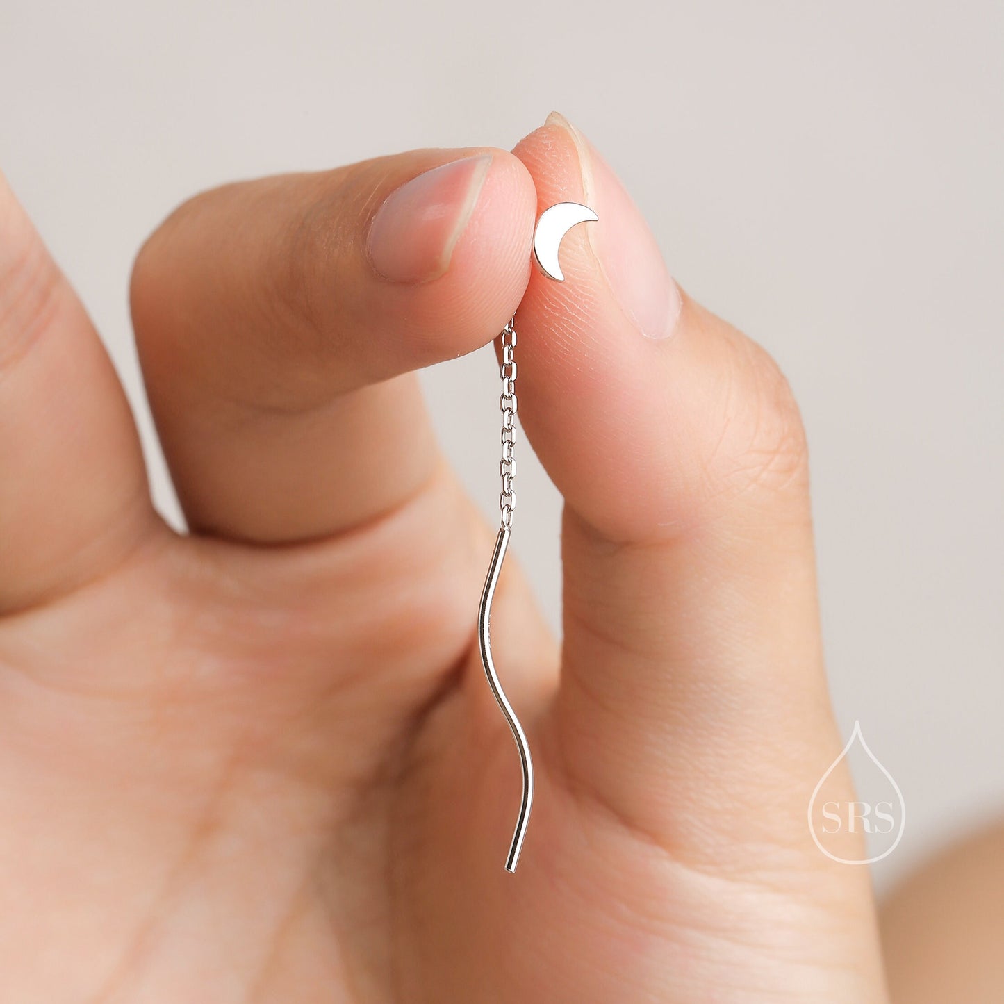 Asymmetric Moon and Star Dangle Threaders Earrings, Mismatched Moon and Star Ear Threaders, Moon and Star Earrings, Celestial Earrings