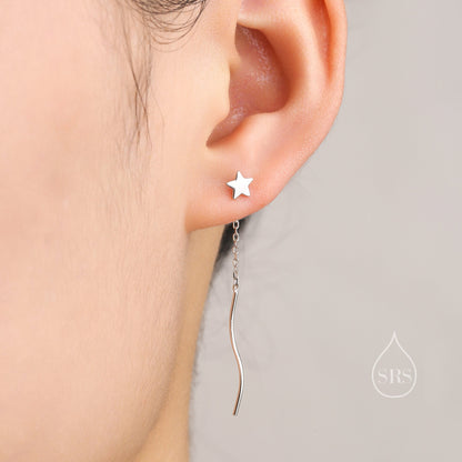 Asymmetric Moon and Star Dangle Threaders Earrings, Mismatched Moon and Star Ear Threaders, Moon and Star Earrings, Celestial Earrings