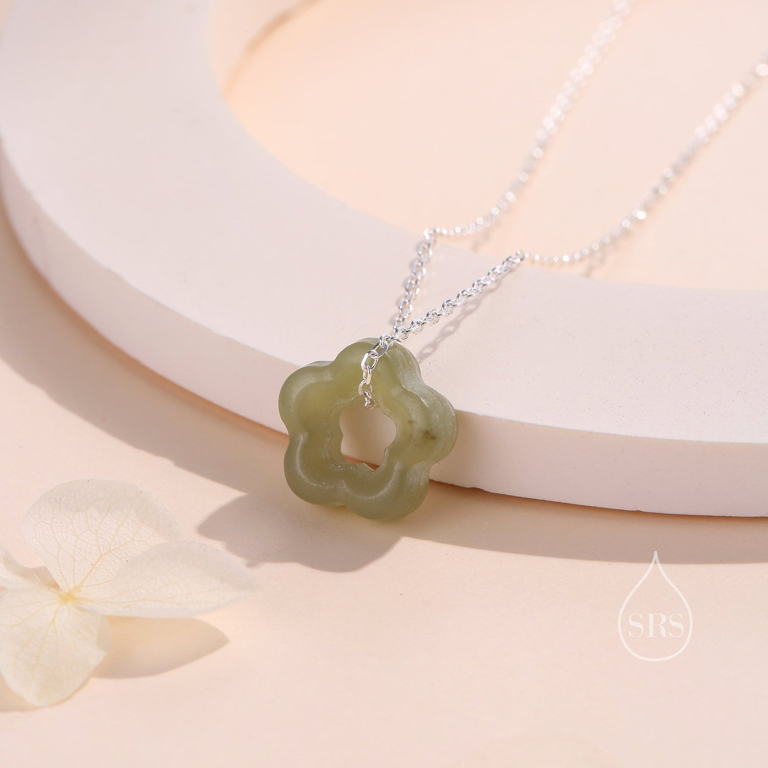 Jade Flower Pendant Necklace