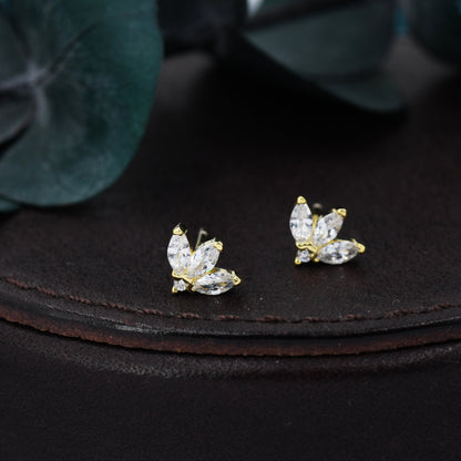 Sterling Silver CZ Marquise Cluster Stud Earrings,  Gold or Silver, Marquise Fan Stud, CZ Crown Stud, Three Marquise Stud