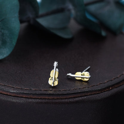 Tiny Violin Stud Earrings in Sterling Silver, Silver or Gold, Music Earrings