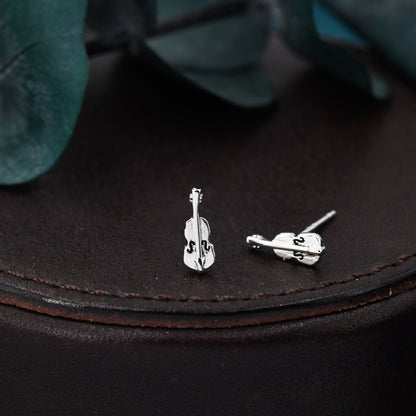 Tiny Violin Stud Earrings in Sterling Silver, Silver or Gold, Music Earrings