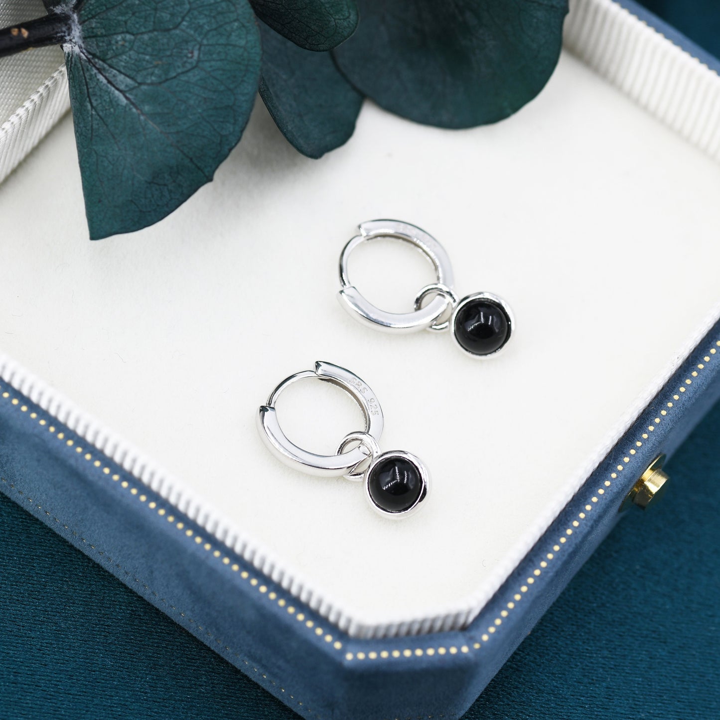 Sterling Silver Dangling Black Onyx Hoop Earrings, Detachable Black Onyx Coin Dangle Hoop Earrings, Silver or Gold, Interchangeable