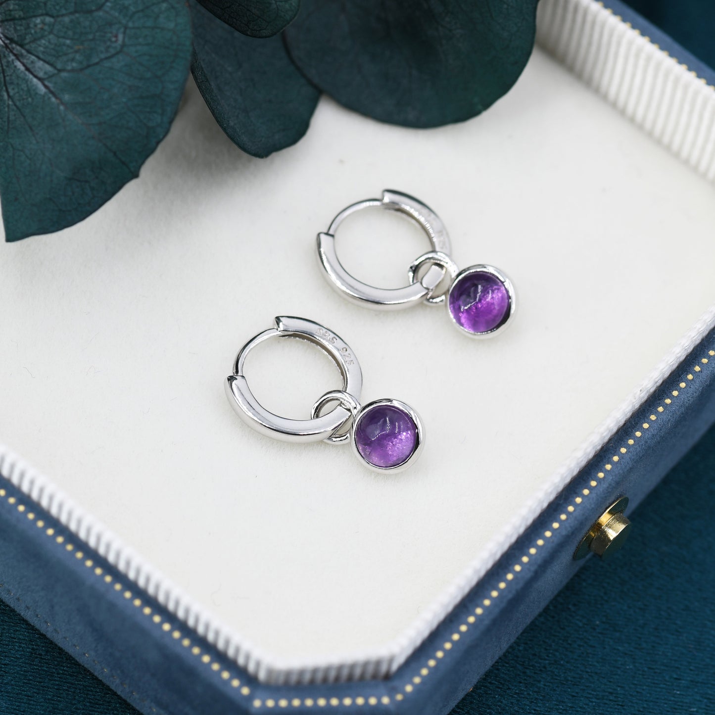 Genuine Amethyst Hoop Earrings in Sterling Silver, Detachable Natural Amethyst Coin Dangle Hoop Earrings, Interchangeable