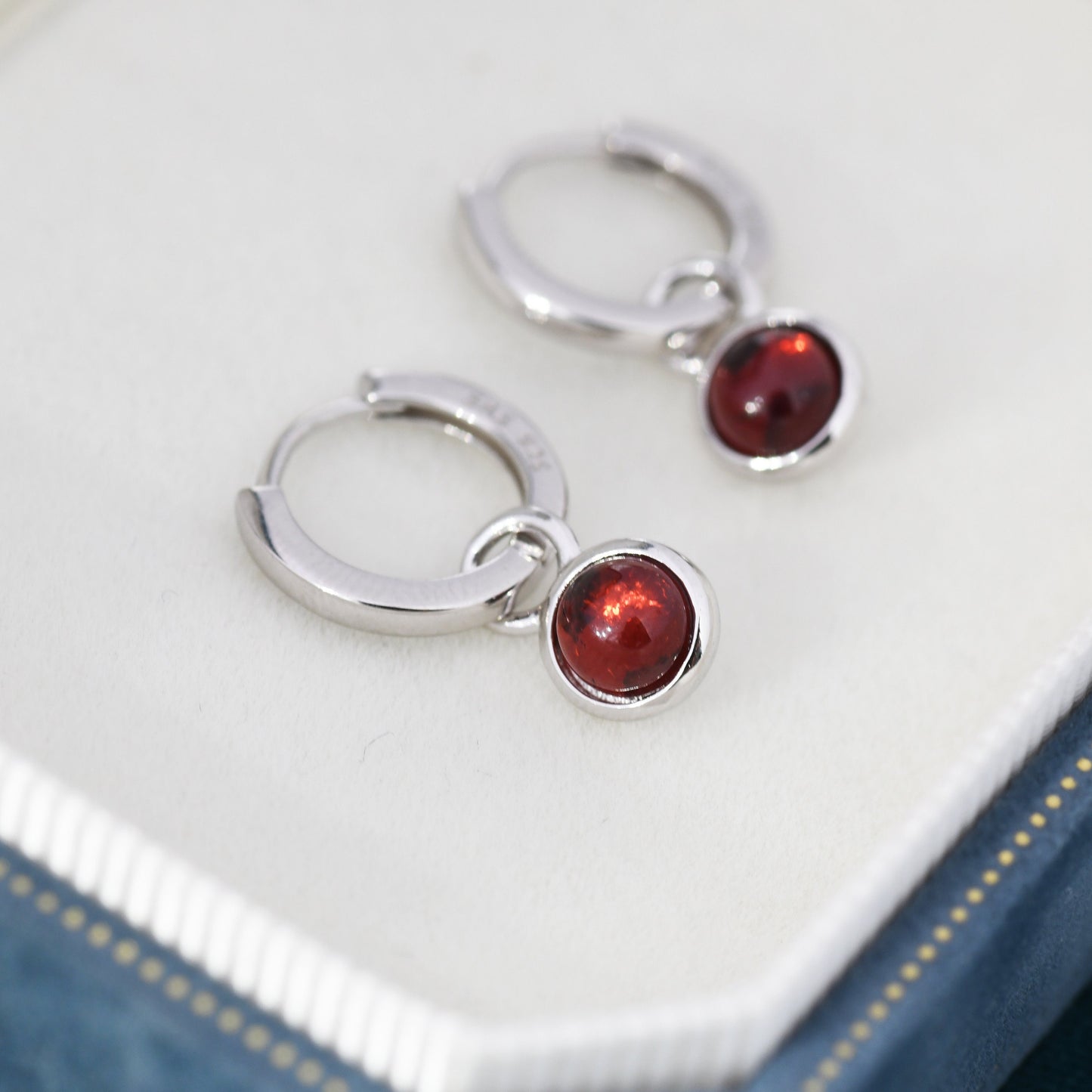 Sterling Silver Dangling Red Garnet Hoop Earrings, Detachable Genuine Garnet Coin Dangle Hoop Earrings, Silver, Interchangeable