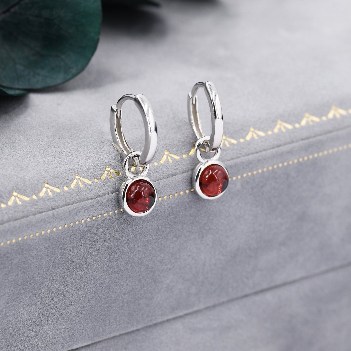 Sterling Silver Dangling Red Garnet Hoop Earrings, Detachable Genuine Garnet Coin Dangle Hoop Earrings, Silver, Interchangeable