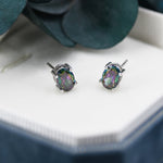 Mystic Topaz Crystal Stud Earrings in Sterling Silver, Oval Cut Peacock Crystals,Stunning Green, Blue and Purple Colour