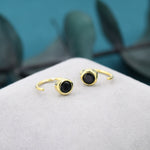 Black 4mm CZ Huggie Hoop Earrings in Sterling Silver, Tiny CZ Open Hoops, Pull Through Threaders, Half Hoops, C Shape