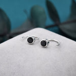 Black 4mm CZ Huggie Hoop Earrings in Sterling Silver, Tiny CZ Open Hoops, Pull Through Threaders, Half Hoops, C Shape
