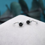 Black 4mm CZ Huggie Hoop Earrings in Sterling Silver, Tiny CZ Open Hoops, Pull Through Threaders, Half Hoops, C Shape