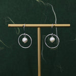 Genuine Freshwater Pearl and Circle Drop Earrings in Sterling Silver, Delicate Keshi Pearl Halo Earrings, Genuine Freshwater Pearls.