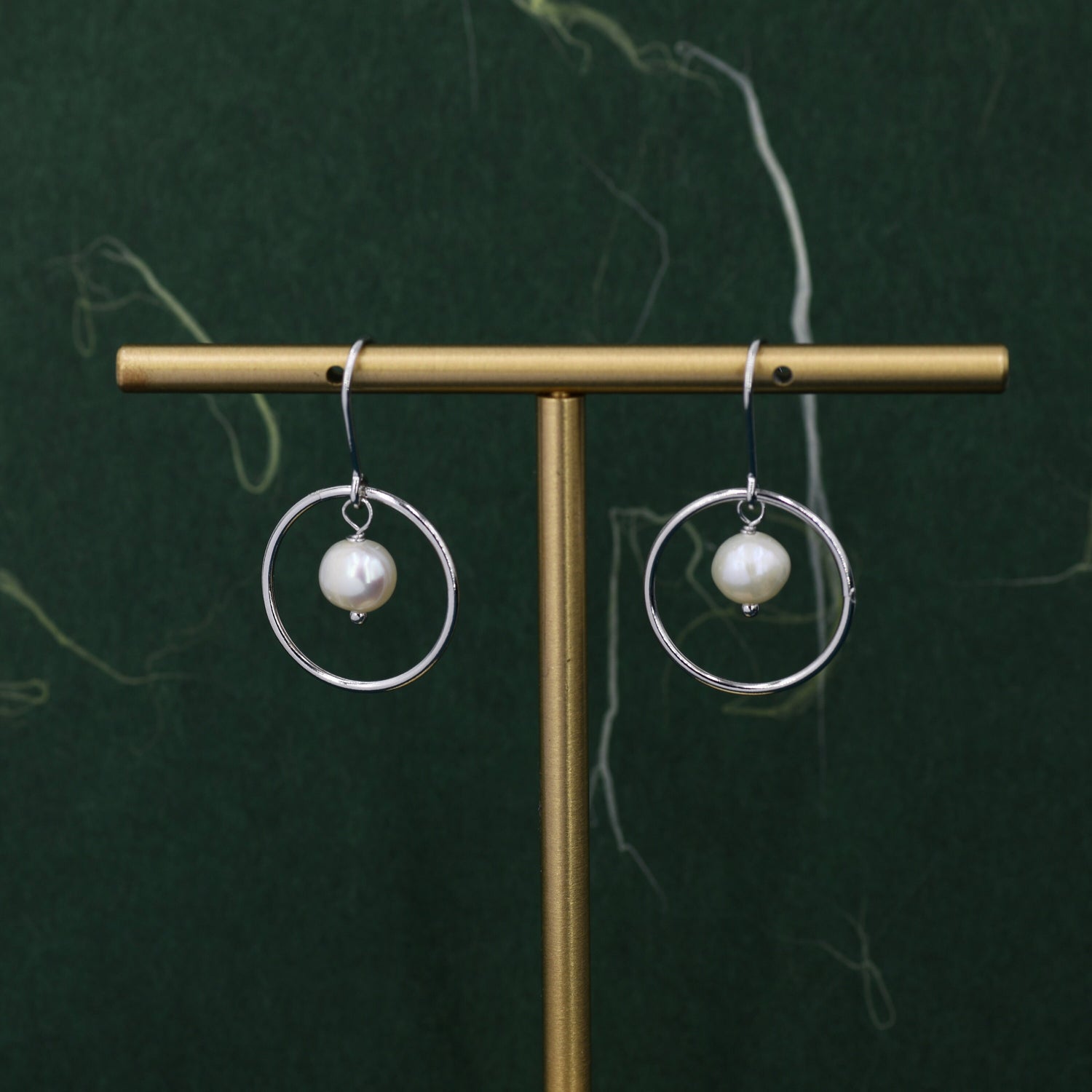 Genuine Freshwater Pearl and Circle Drop Earrings in Sterling Silver, Delicate Keshi Pearl Halo Earrings, Genuine Freshwater Pearls.