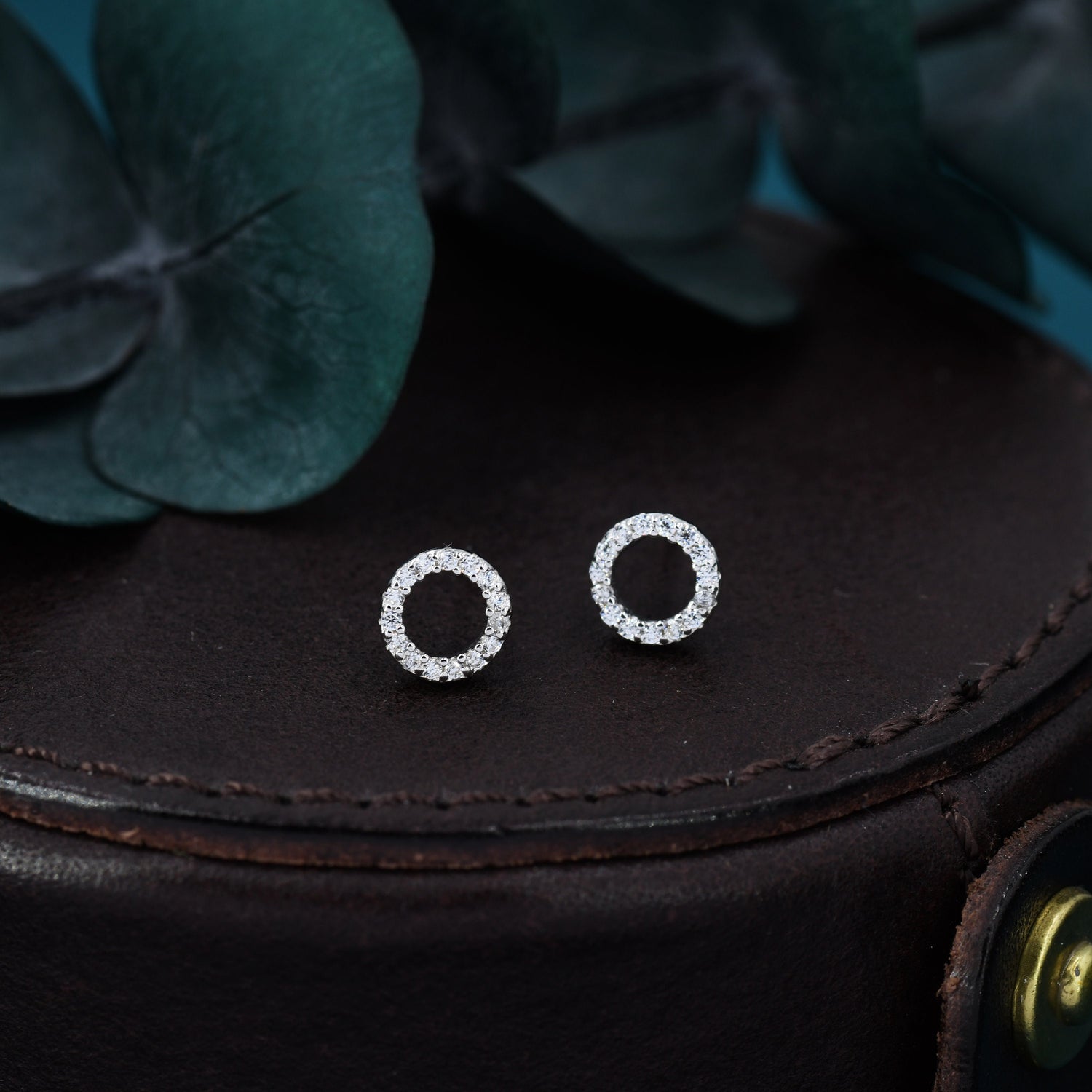 Open Circle CZ Stud Earrings in Sterling Silver - Gold, Rose Gold and Silver Petite Stud Earrings - Sparkling Crystal Circle Stud