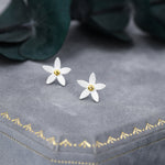 Jasmine Flower Stud Earrings in Sterling Silver - Cute Flower Blossom Earrings - Fun, Whimsical